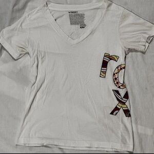 Roxy Y2K V Neck Graphic Print Colorful Spellout S/S Surfer Girl Tee Shirt SZ.L